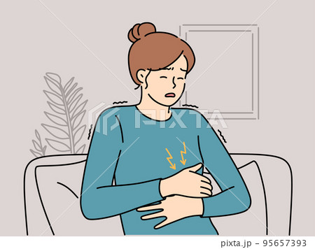 Unhealthy woman suffer from stomachache  95657393
