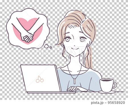 A woman using a matchmaking site on her computer A woman looking for a match on the internet Person illustration material A woman using a matchmaking site on her computer A woman looking for a match on the internet Person illustration material 95658920