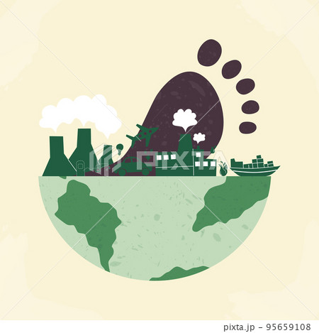 Carbon footprint CO2. Dangerous dioxide effect on planet ecosystem and sustainability. Carbon offset concept. Footprint on the earth flat vector illustration 95659108