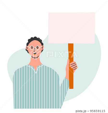 Male protester. Man at the demonstration or march. Flat vector illustration in trendy colors 95659115