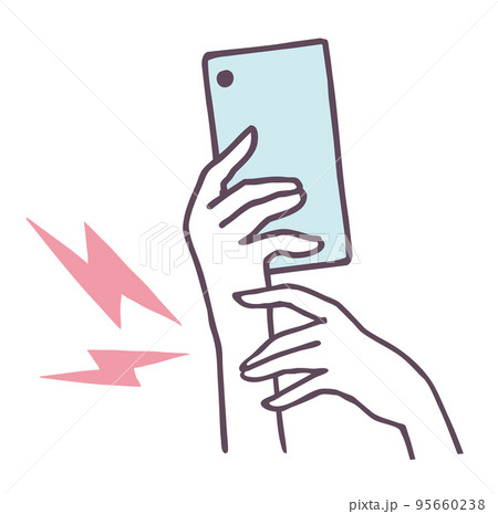 マホのやりすぎで腱鞘炎になった手　携帯電話の使いすぎで手が痛い　シンプルイラスト素材 95660238