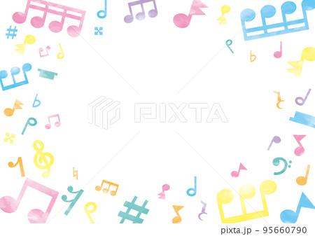 カラフルな音符と休符と記号のフレーム 横 95660790