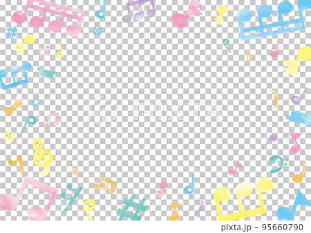 カラフルな音符と休符と記号のフレーム 横 95660790