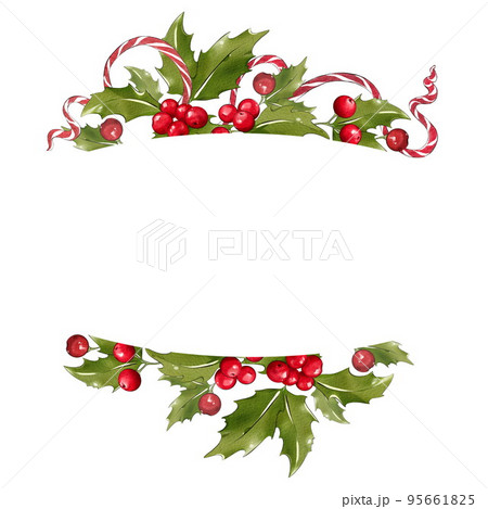 Christmas frame made of mistletoe and ribbon. Festive decoration 95661825