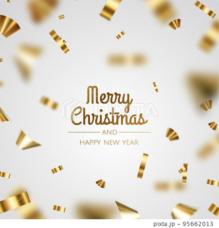 Falling shiny golden confetti isolated on blue background. Bright festive tinsel of gold color. Falling shiny golden confetti isolated on blue background. Bright festive tinsel of gold color. 95662013