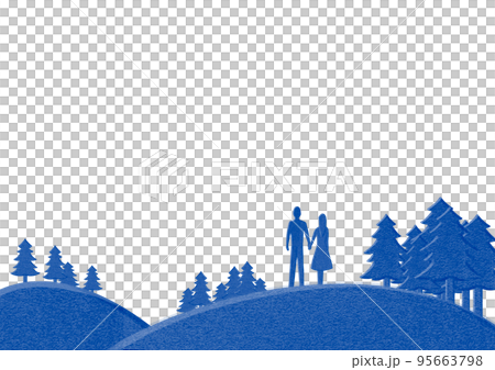 一對夫婦站在小山紙工藝品上 95663798