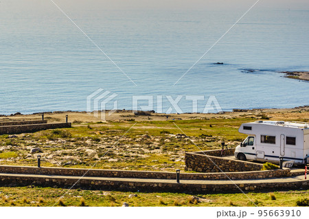Camper rv camping on spanish coast 95663910