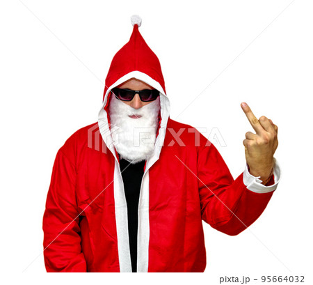 Santa with middle finger up 95664032