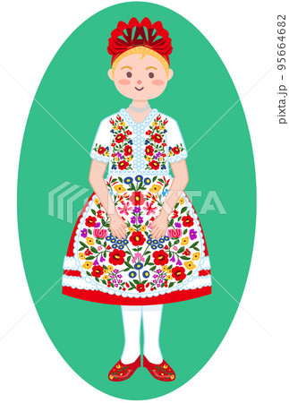 ハンガリーの民族衣装を着た女性のイラスト素材 [95664682] - PIXTA