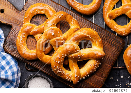 Freshly baked homemade pretzels Freshly baked homemade pretzels 95665375