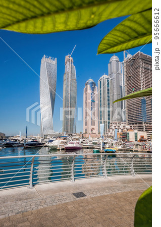 Dubai Marina with boats in the harbor, United Arab Emirates Dubai Marina with boats in the harbor, United Arab Emirates 95666612