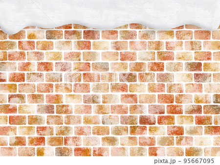 レンガ壁面と積雪の水彩画背景 95667095