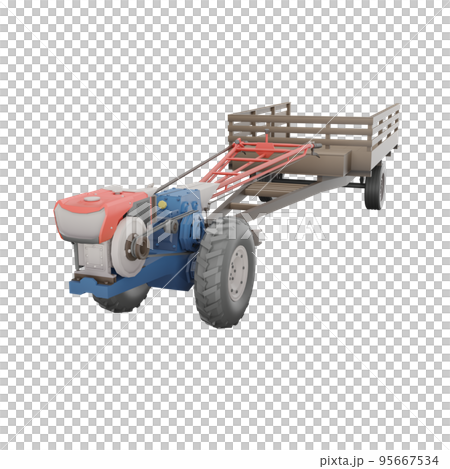 3D render thailand tractor hand control and trailer front to rear view. png illustration. 95667534