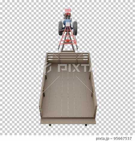 3D render thailand tractor hand control and trailer top view. png illustration. 95667537