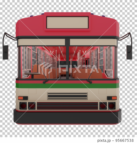 3D render thailand city bus red green white color. front view png illustration 95667538