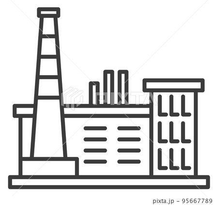 Industrial pipe building. Manufacture black line icon 95667789
