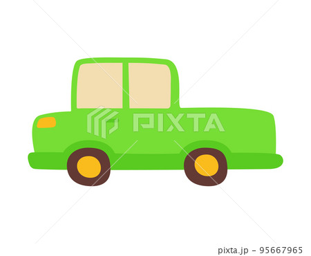 Cute green children toy car illustration isolated on white in flat cartoon style Cute green children toy car illustration isolated on white in flat cartoon style 95667965