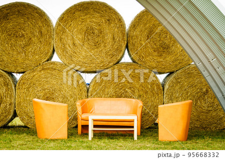 Bale of hay outdoors at farmer market 95668332