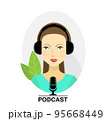 Woman with headphones and microphone. Podcast vector 95668449