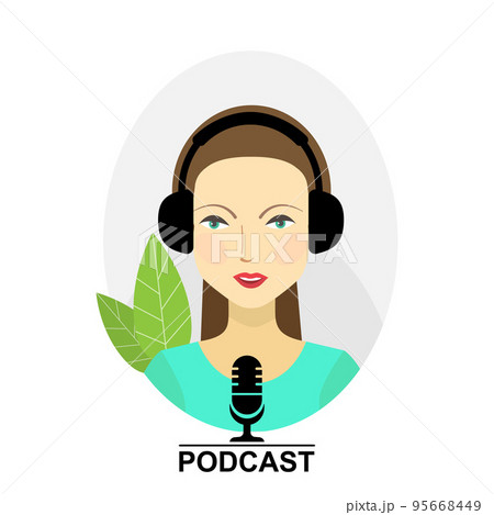 Woman with headphones and microphone. Podcast vector Woman with headphones and microphone. Podcast vector 95668449