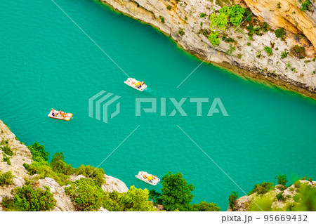Boats on water, Verdon Gorge in Provence France. Boats on water, Verdon Gorge in Provence France. 95669432