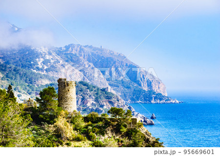 Spanish coast with Pine Tower, Andalusia. Spanish coast with Pine Tower, Andalusia. 95669601