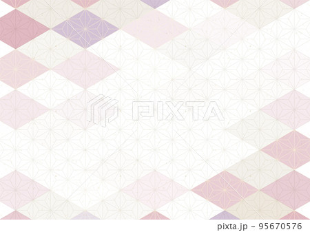 麻の葉模様と菱形で装飾した和風背景イラスト 95670576