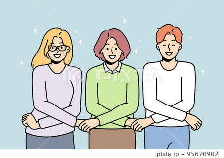 People hold each other with arms crossed in front. 95670902