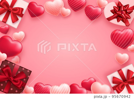ハートとプレゼントボックスのバレンタインデーのイラスト背景(セール,バナー,プロモーション) 95670942