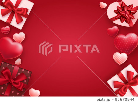 ハートとプレゼントボックスのバレンタインデーのイラスト背景(セール,バナー,プロモーション) 95670944
