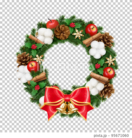 リアルなクリスマスリースのイラスト 95671060