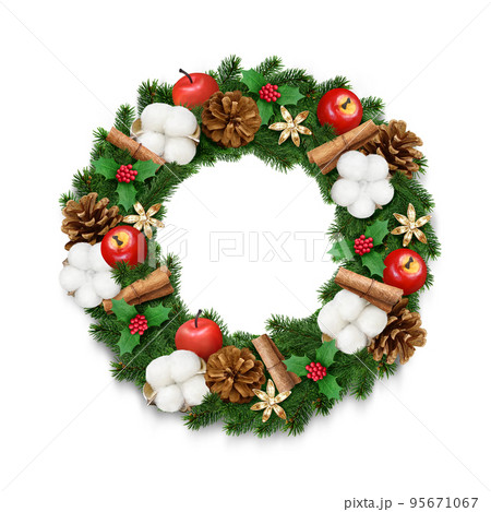 リアルなクリスマスリースのイラスト 95671067