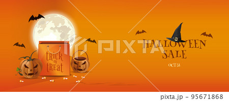 Orange paper shopping bag for Halloween. Big sale 95671868