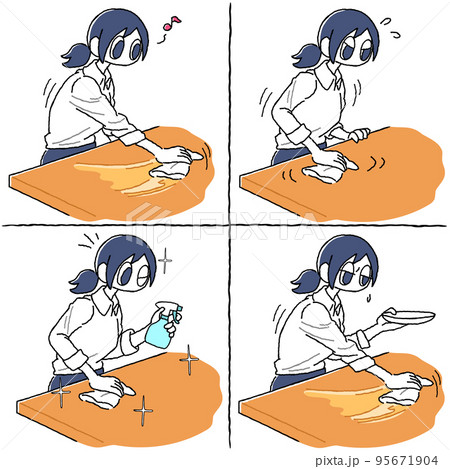 机を拭き掃除する人物パターン 95671904