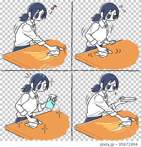 机を拭き掃除する人物パターン 95671904