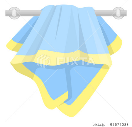 Washcloth on hanger rack. Cartoon textile kitchen towel 95672083