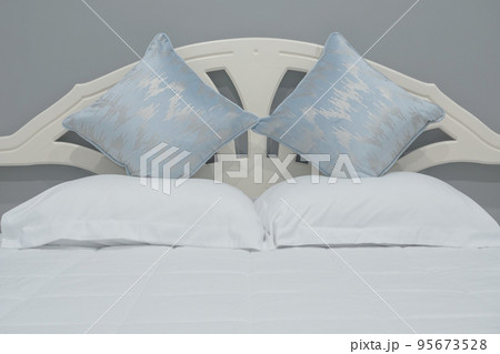 Two  pillow on bed and blanket in the bedroom 95673528