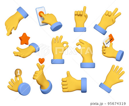 Sign language - modern realistic colorful 3d icon set Sign language - modern realistic colorful 3d icon set 95674319