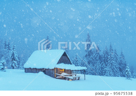 Fantastic landscape with snowy house Fantastic landscape with snowy house 95675538