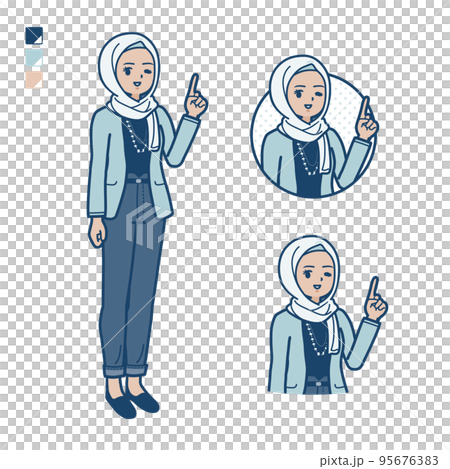 Illustration of a casual fashion arabic woman pointing Illustration of a casual fashion arabic woman pointing 95676383