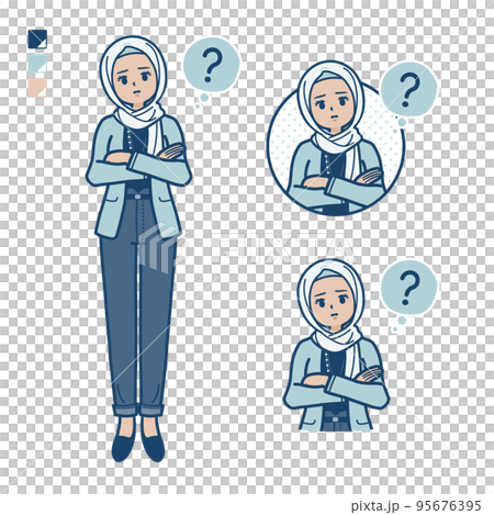 Illustration of a casual fashion arabic woman wondering 95676395