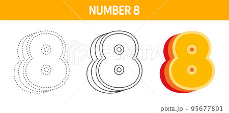 Number 8 Orange, tracing and coloring worksheet for kids Number 8 Orange, tracing and coloring worksheet for kids 95677891