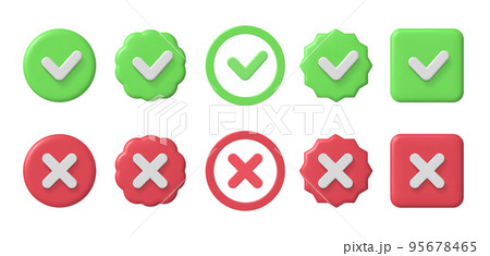 Checkmark 3d icons. Checklist green tick and red cross. Accepted and decline, true or false and verified sign vector set Checkmark 3d icons. Checklist green tick and red cross. Accepted and decline, true or false and verified sign vector set 95678465