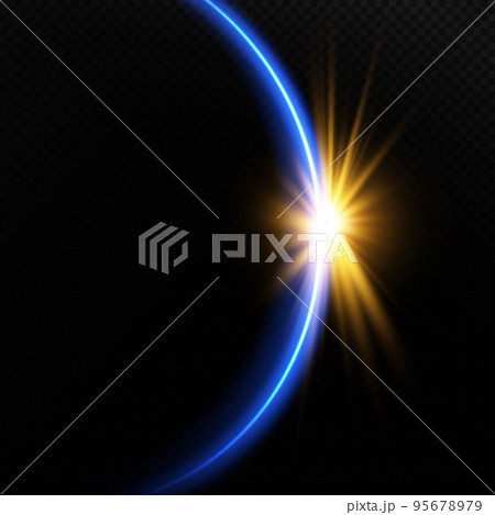 The edge of a solar eclipse on a black background, blue. Blue eclipse for product advertising, natural phenomena, horror concept and others. 95678979