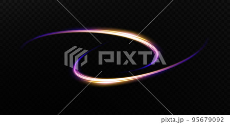 Abstract light lines of movement and speed with white color glitters. Light everyday glowing effect. semicircular wave, light trail curve swirl, car headlights, incandescent optical fiber png. 95679092