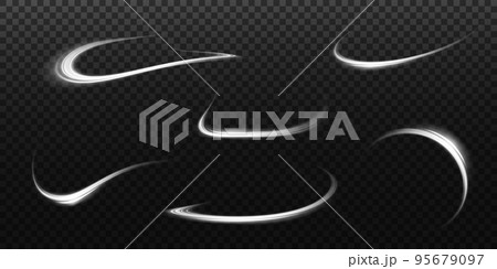 Set of abstract light lines of movement and speed. White. Bright galaxy. Glowing podium. Space tunnel. Light everyday glowing effect. semicircular wave, light vortex wake. bright spiral. 95679097