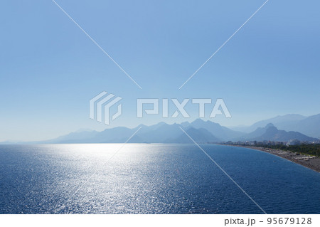 Panoramic view of the Antalya coast of Turkey.Mountains in the distance Panoramic view of the Antalya coast of Turkey.Mountains in the distance 95679128
