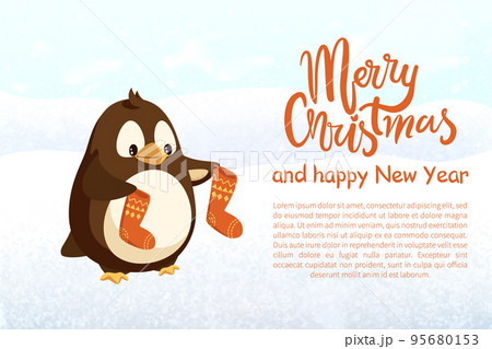 Penguin with Knitted Socks, Christmas and New Year 95680153