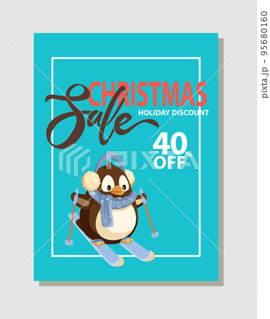Christmas Sale Poster Penguin Ski, Vector Discount Christmas Sale Poster Penguin Ski, Vector Discount 95680160