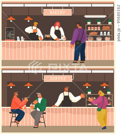 Choosing products in shop, cafe or cafeteria, bakery shop with fresh baked products, coffee shop Choosing products in shop, cafe or cafeteria, bakery shop with fresh baked products, coffee shop 95680162